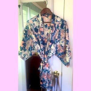 Pink & Blue Short Silk Robe